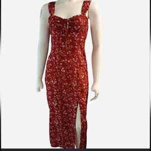 Cider Women's Sz M Cottagecore Style Orange Floral Sleeveless Maxi Dress w/ slit